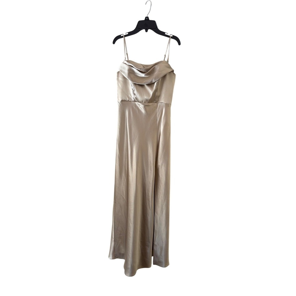 Birdy Grey Champagne Gold Satin Bridesmaid Dress Adjustable Straps & Cowl Neck